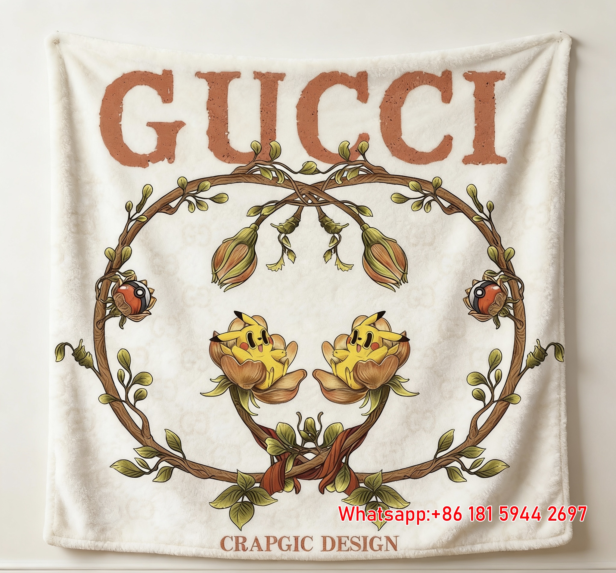 Gucci-Inspired Pikachu Floral Flannel Sofa Throw Blankets IMG_4718